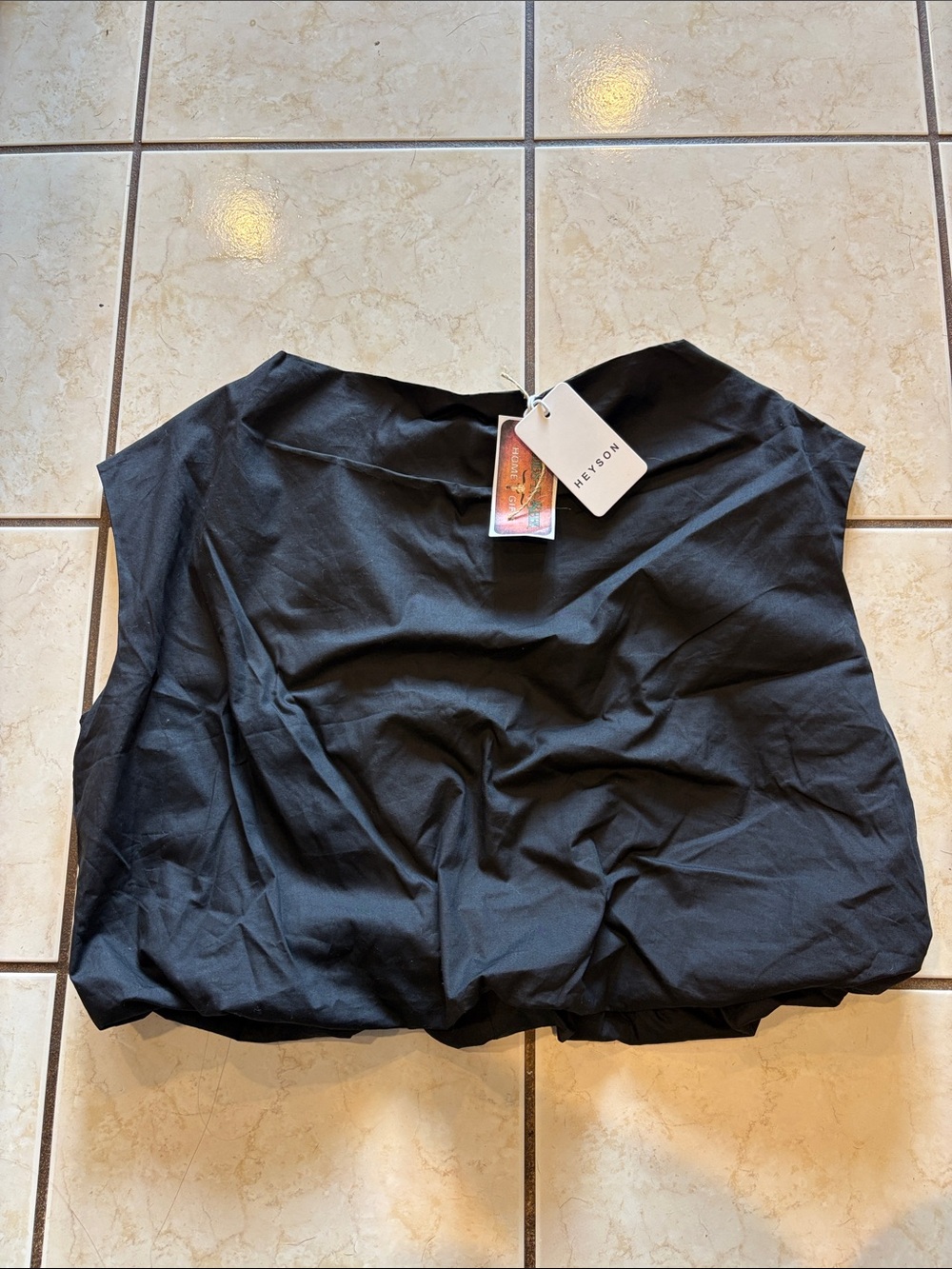 Heyson Black Zipper Back Sleeveless Crop Bubble Tank with Boat Neckline